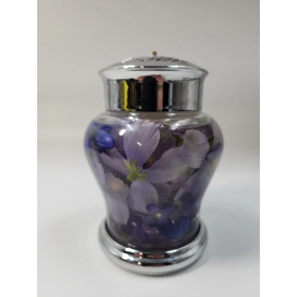 White Barn Candle Co Oil Candle Lamp Purple Floral Botanical Glass Silver Lid